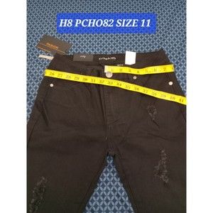 P, JEANS DENIM BLACK STRETCH WAIST 33 iN, H8 PCHO82 SIZE 11 , RIPPED JEANS